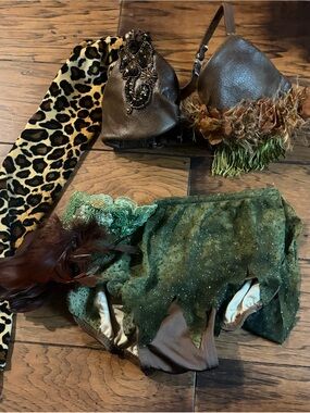 Kids Green and Brown Feathered Dance Costume Set